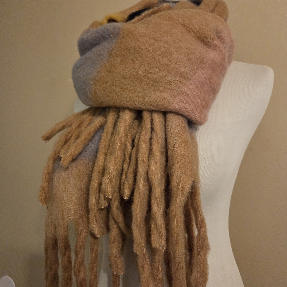 AERIE Multicolored Striped Wool Blend Large Fringe Blanket Scarf Women's OSFA‎ - Picture 4 of 13